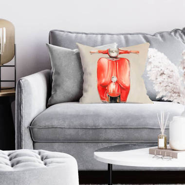 Grey sofa discount with red pillows